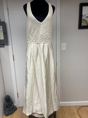 LOFT Cream Maxi Dress with Crochet Bodice
